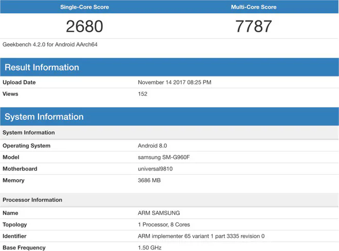 Samsung Galaxy S9 lộ điểm hiệu năng trên Geekbench: Exynos 9810 vẫn chưa thể so được với A11