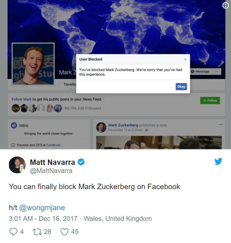 Cuối cùng bạn cũng có thể block được Mark Zuckerberg trên Facebook