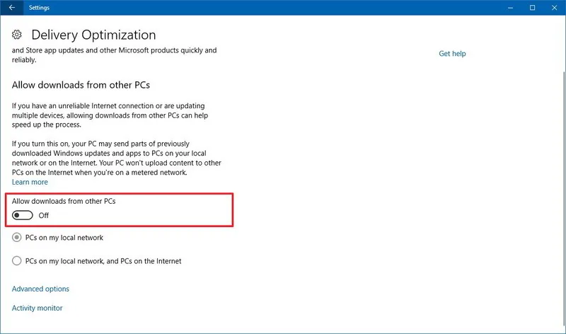 Ngăn Windows 10 tải lên các cập nhật cho những PC khác