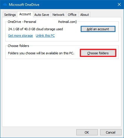 choose folders onedrive settings