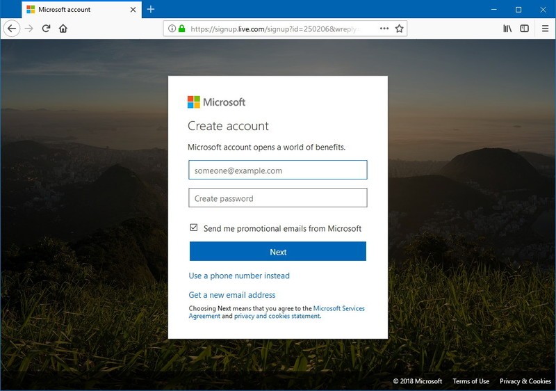email password new onedrive account creation