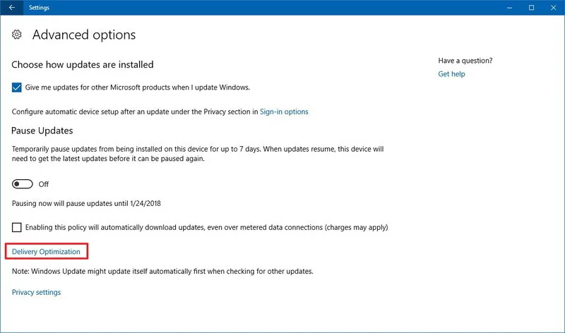 Ngăn Windows 10 tải lên các cập nhật cho những PC khác