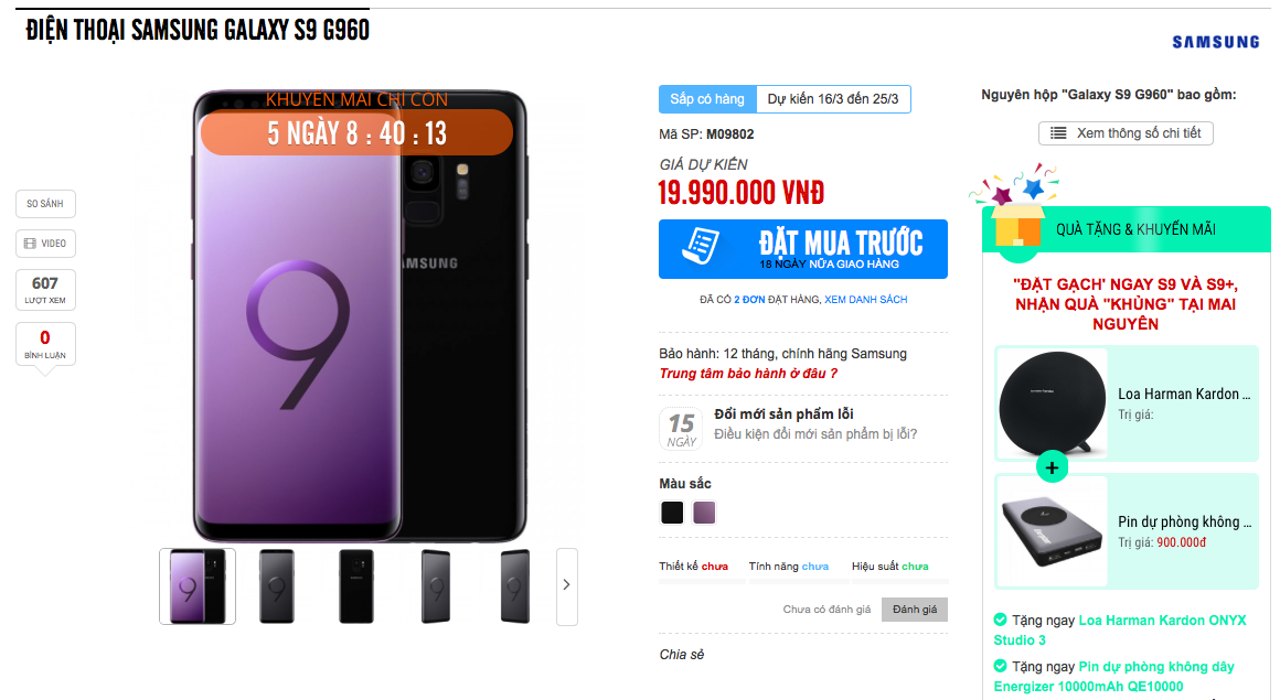 Tổng hợp quà tặng khi “đặt gạch” Samsung Galaxy S9 trong đợt 1 tại các nhà bán lẻ
