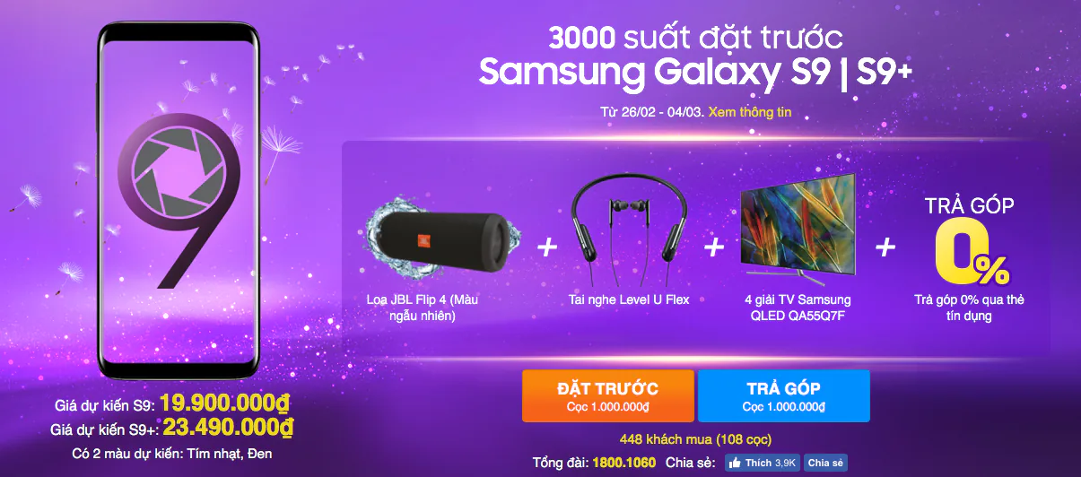 Tổng hợp quà tặng khi “đặt gạch” Samsung Galaxy S9 trong đợt 1 tại các nhà bán lẻ