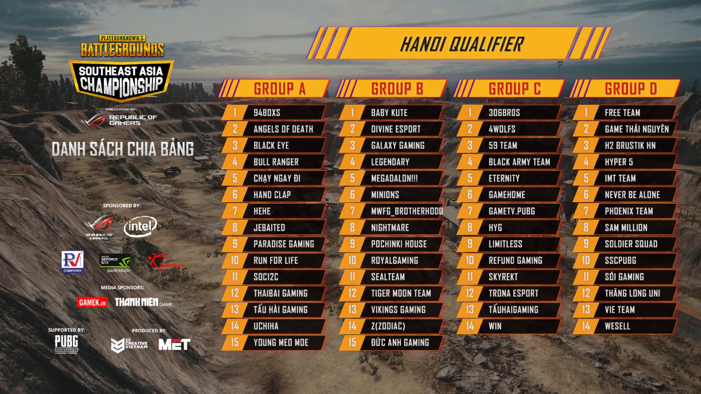 211 squads tham dự PUBG Southeast Asia Championship được tổ chức bởi ROG