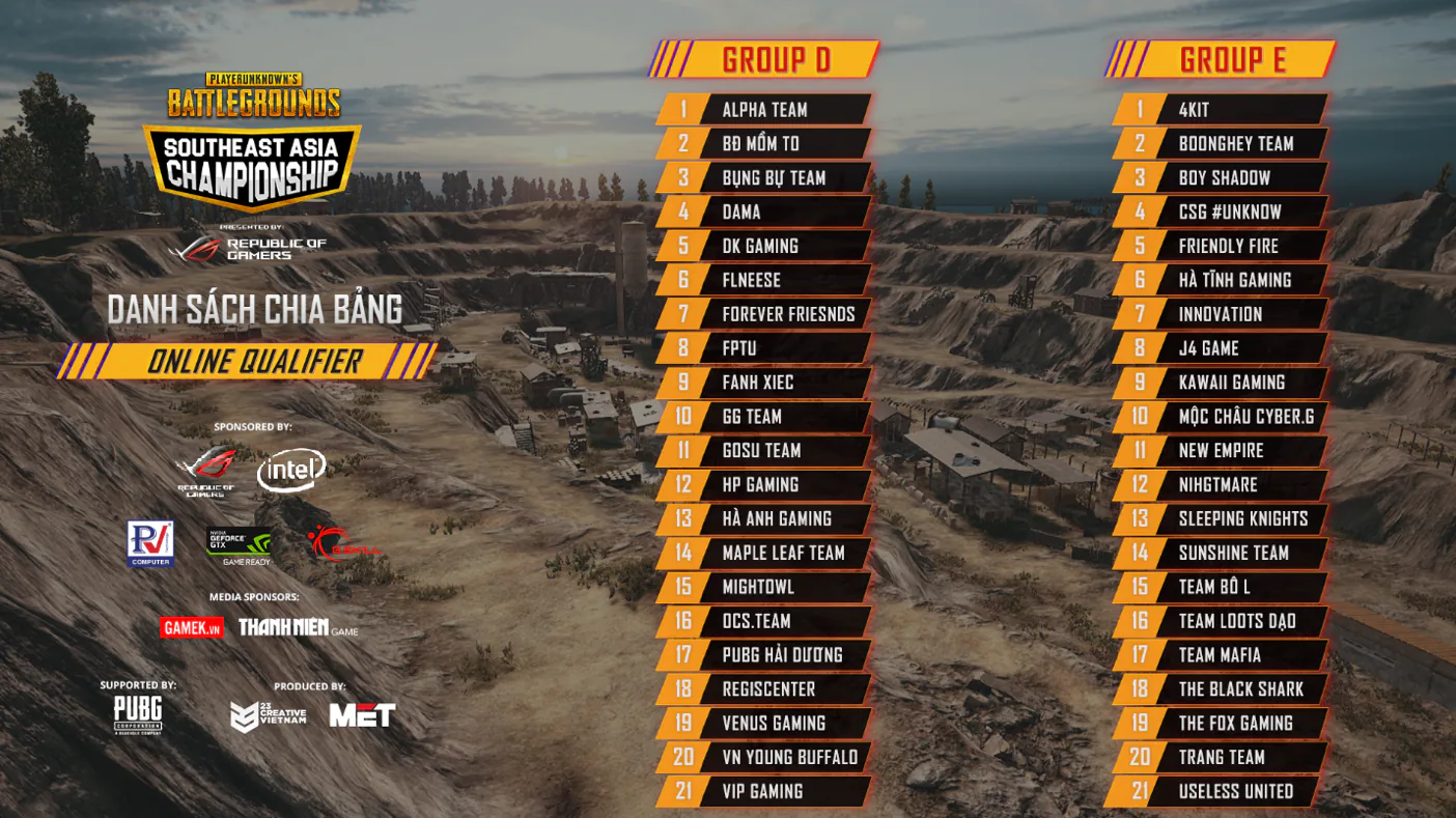 211 squads tham dự PUBG Southeast Asia Championship được tổ chức bởi ROG