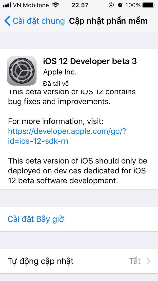 Apple phát hành bản thử nghiệm thứ ba iOS 12 Beta 3 đến người dùng