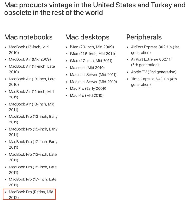 Apple sửa lại ngày MacBook Pro 15-inch 2012 trở thành "lỗi thời" vào cuối năm nay