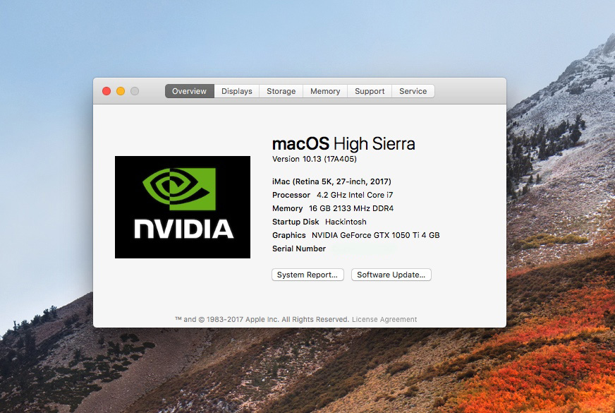 Thiết lập driver cho card rời Nvidia lên Hackintosh cho macOS High Sierra