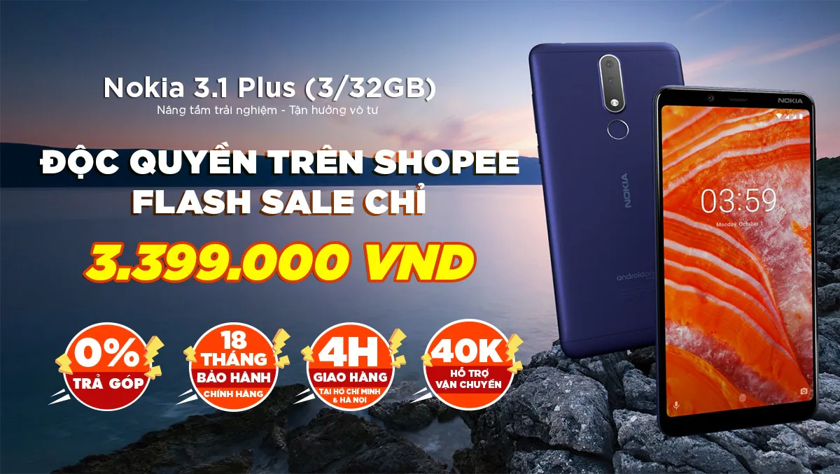 Nokia 3.1 Plus ra mắt tại Việt Nam, màn hình 6-inch, pin 2 ngày, giá 3.4 triệu, độc quyền trên Shopee