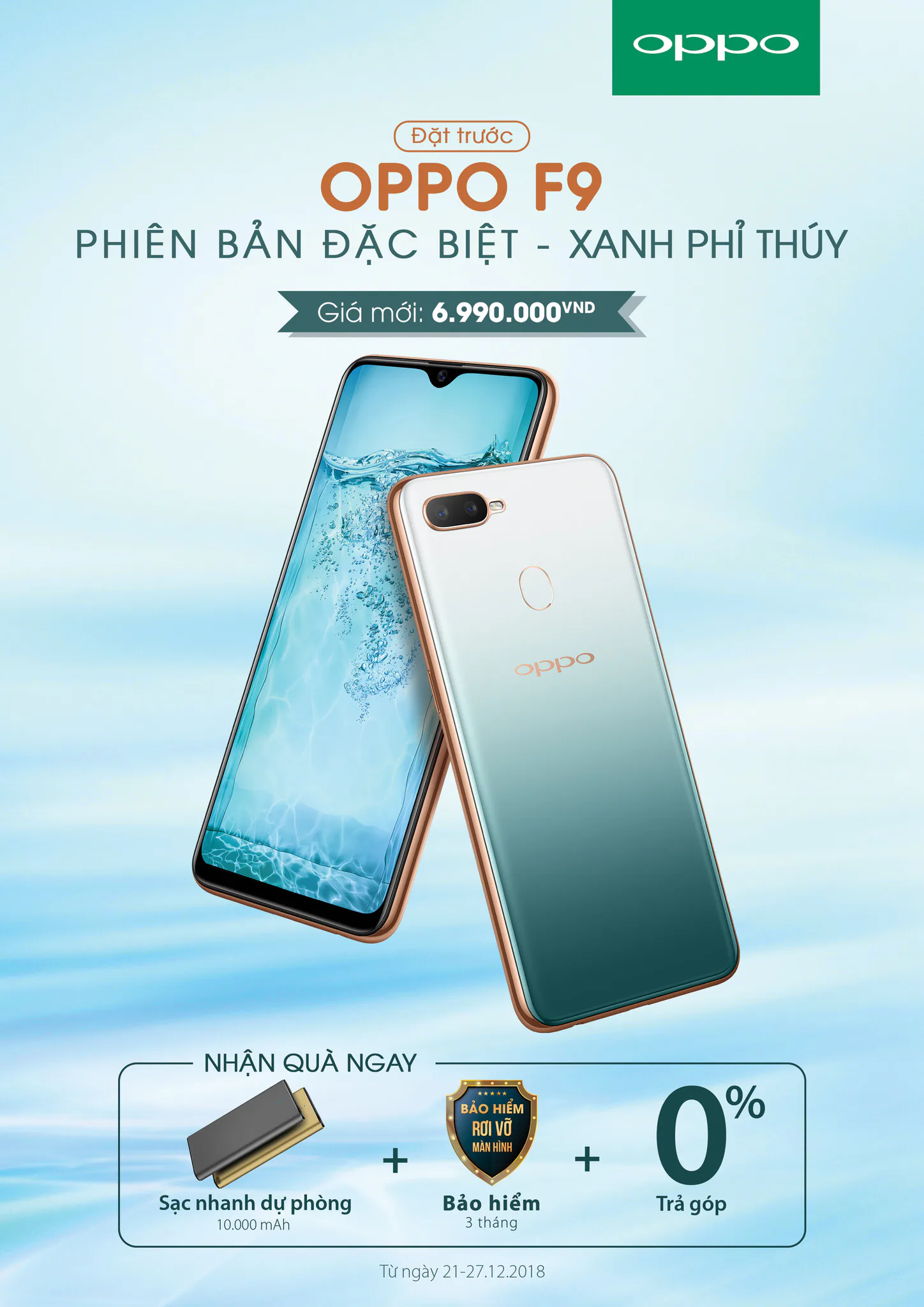 OPPO ra mắt F9 phiên bản đặc biệt Xanh Phỉ Thúy với mức giá mới nhân dịp Giáng Sinh