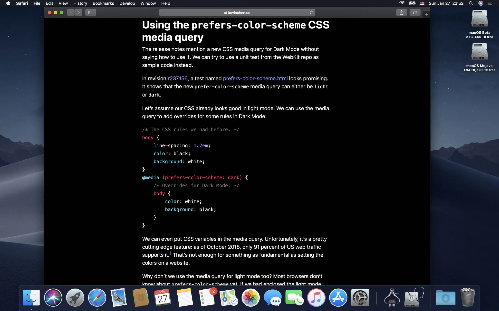 macOS Mojave 10.14.4, Dark Mode đa dạng hơn trên nhiều websites