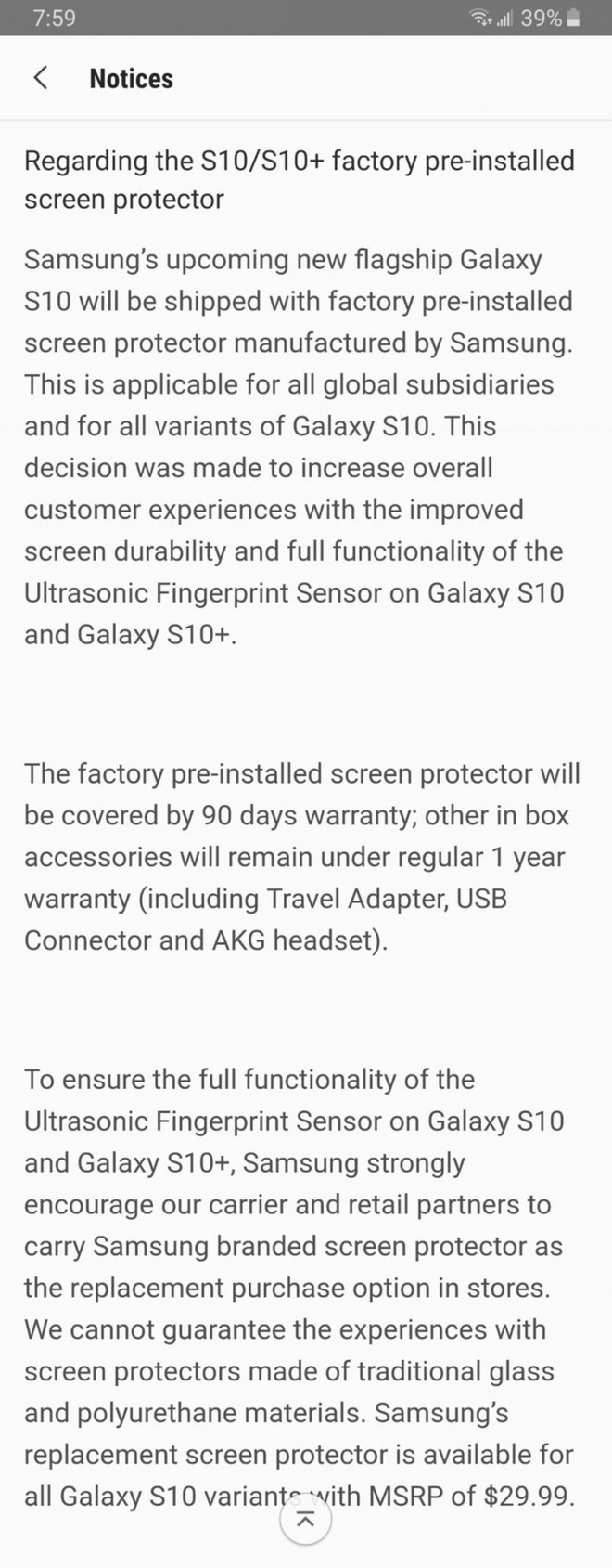 Tin vui: Tất cả phiên bản Galaxy S10 bán ra sẽ được dán sẵn miếng dán màn hình