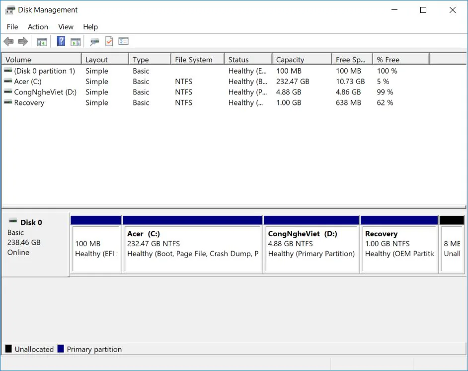 Hướng dẫn chia gộp ổ cứng trên Windows