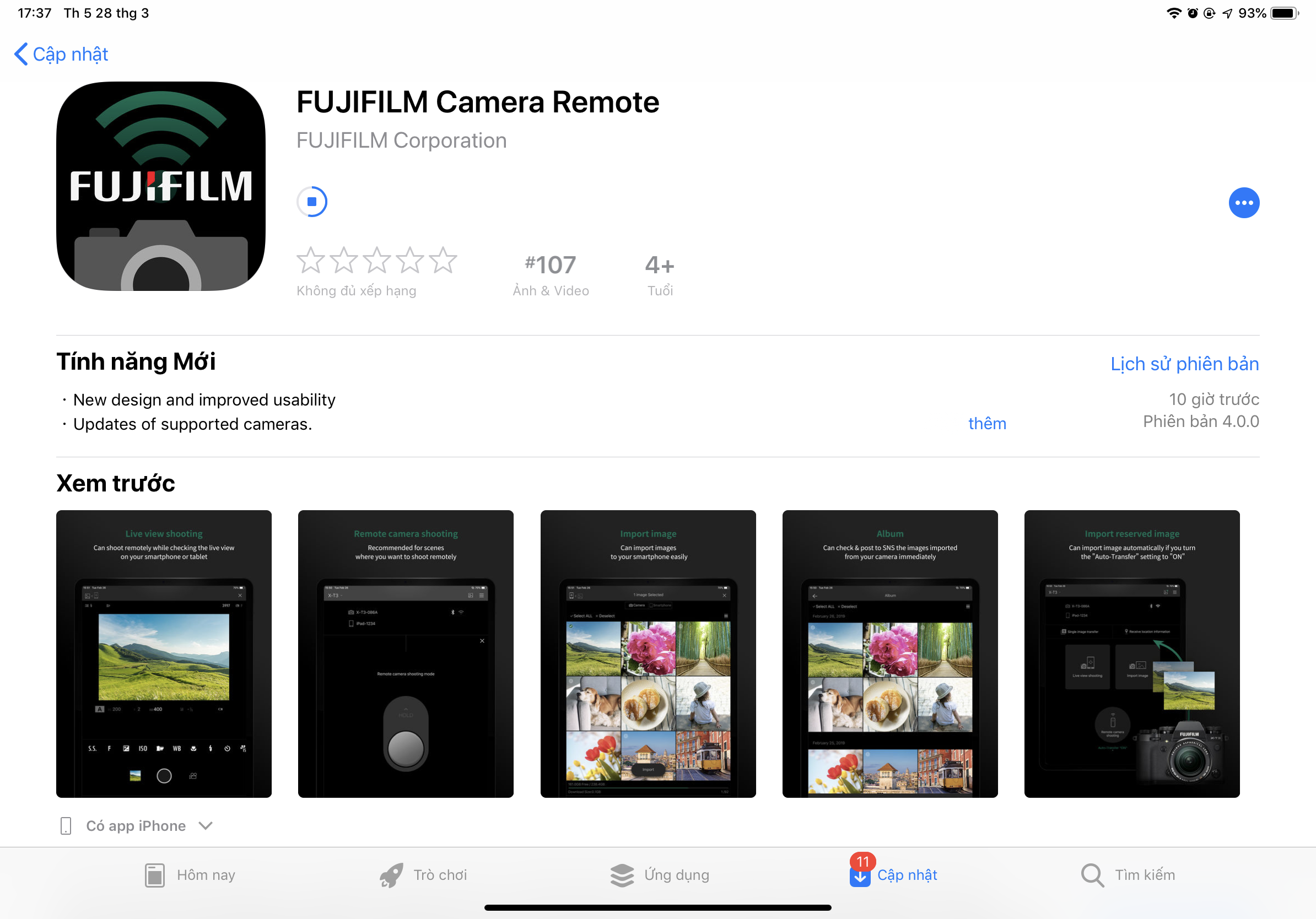 Fujifilm cập nhật ứng dụng Camera Remote 4.0 cho iOS, thay đổi toàn bộ giao diện