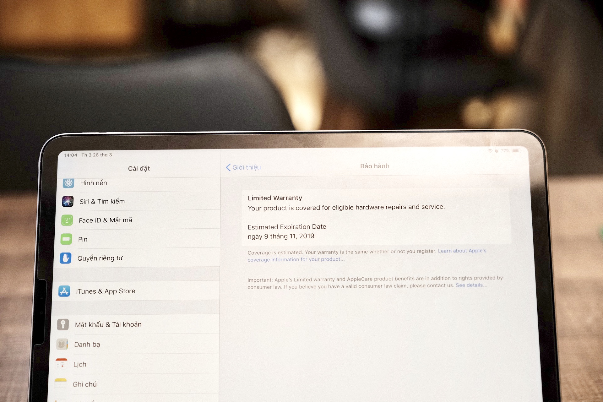iOS 12.2 có thêm tính năng kiểm tra thời hạn bảo hành ngay trong mục Cài đặt
