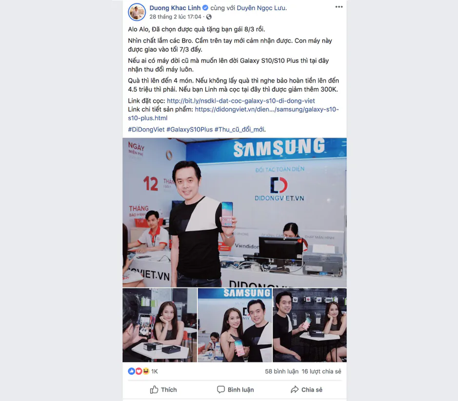 Sao Việt nào chọn Galaxy S10/S10+ làm quà người thân 8/3?