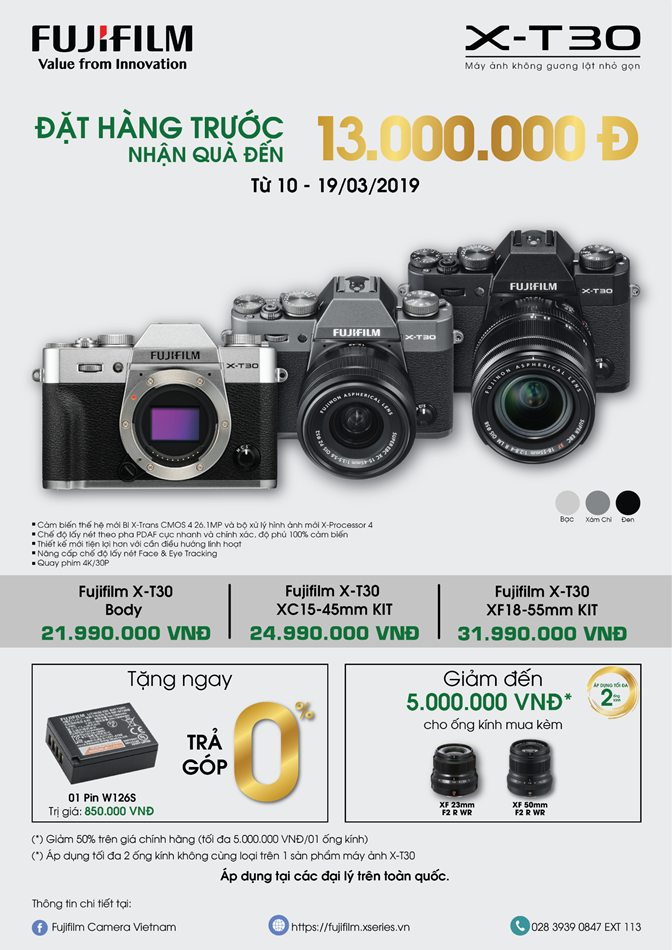 Fujifilm tặng quà trị giá đến 13,000,000đ cho khách hàng đặt trước Fujifilm X-T30
