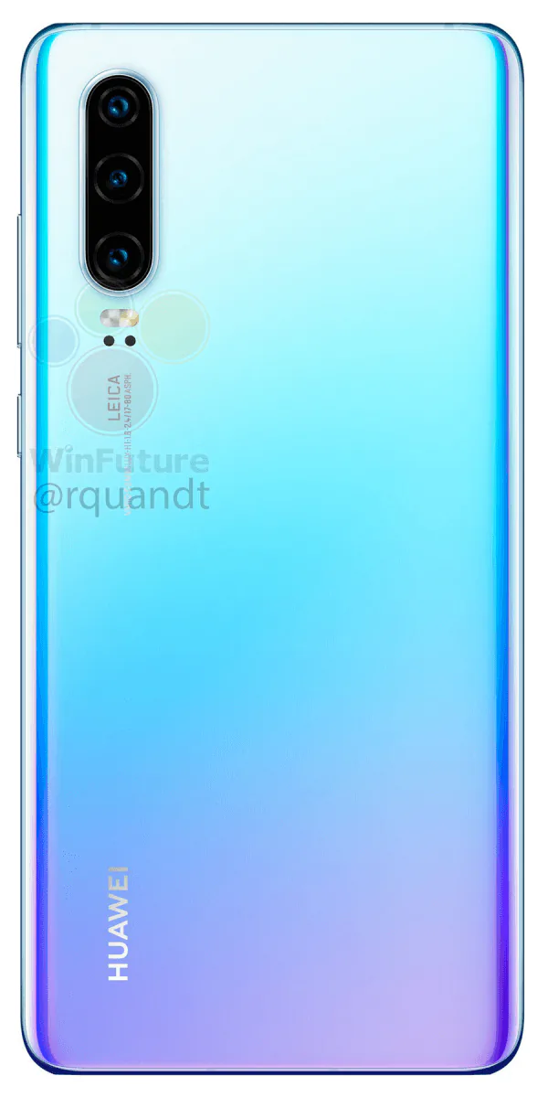 Rò rỉ ảnh render của Huawei P30 & P30 Pro, 3 camera sau và camera selfie giọt nước