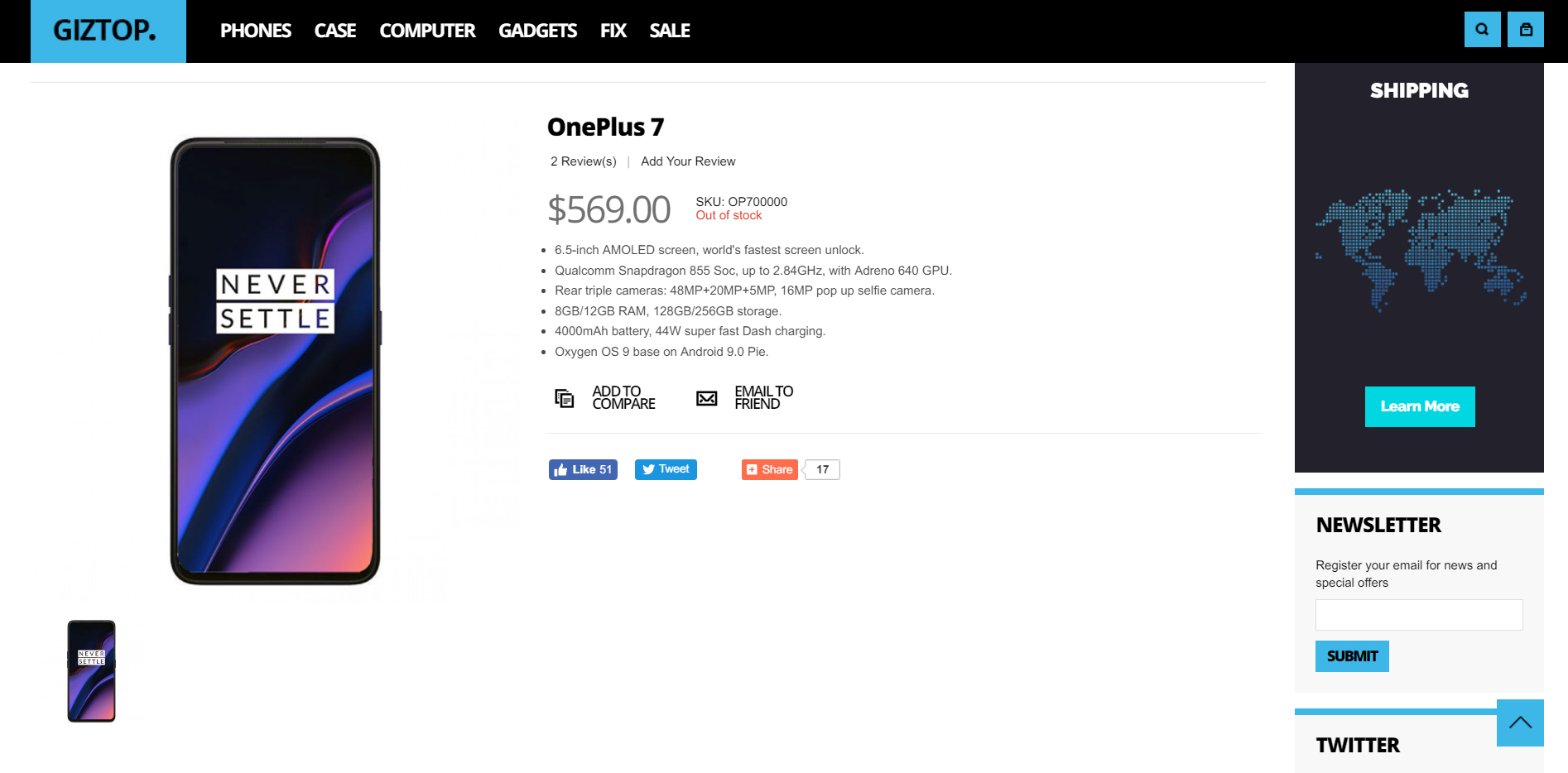 Rò rỉ giá bán và thông số của OnePlus 7 trên website bán lẻ trực tuyến