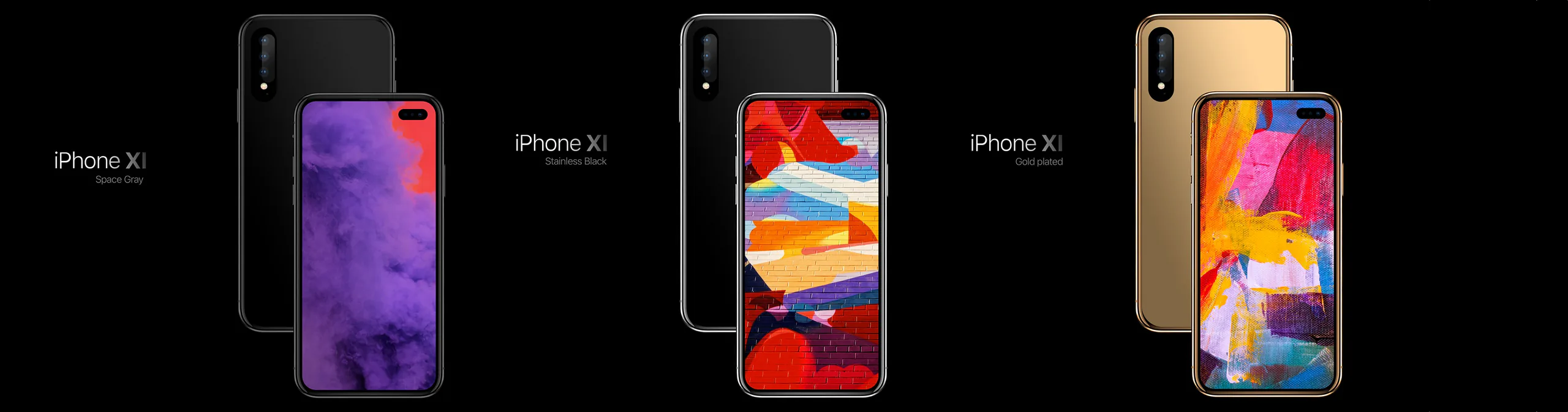Concept iPhone XI 'không viền' với camera 'đục lỗ', cụm ba camera dọc tuyệt đẹp