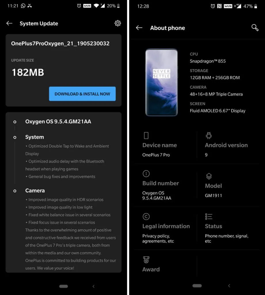 Chi tiết bản cập nhật OnePlus 7 Pro OxygenOS 9.5.4, cải thiện hệ thống, nâng cấp máy ảnh