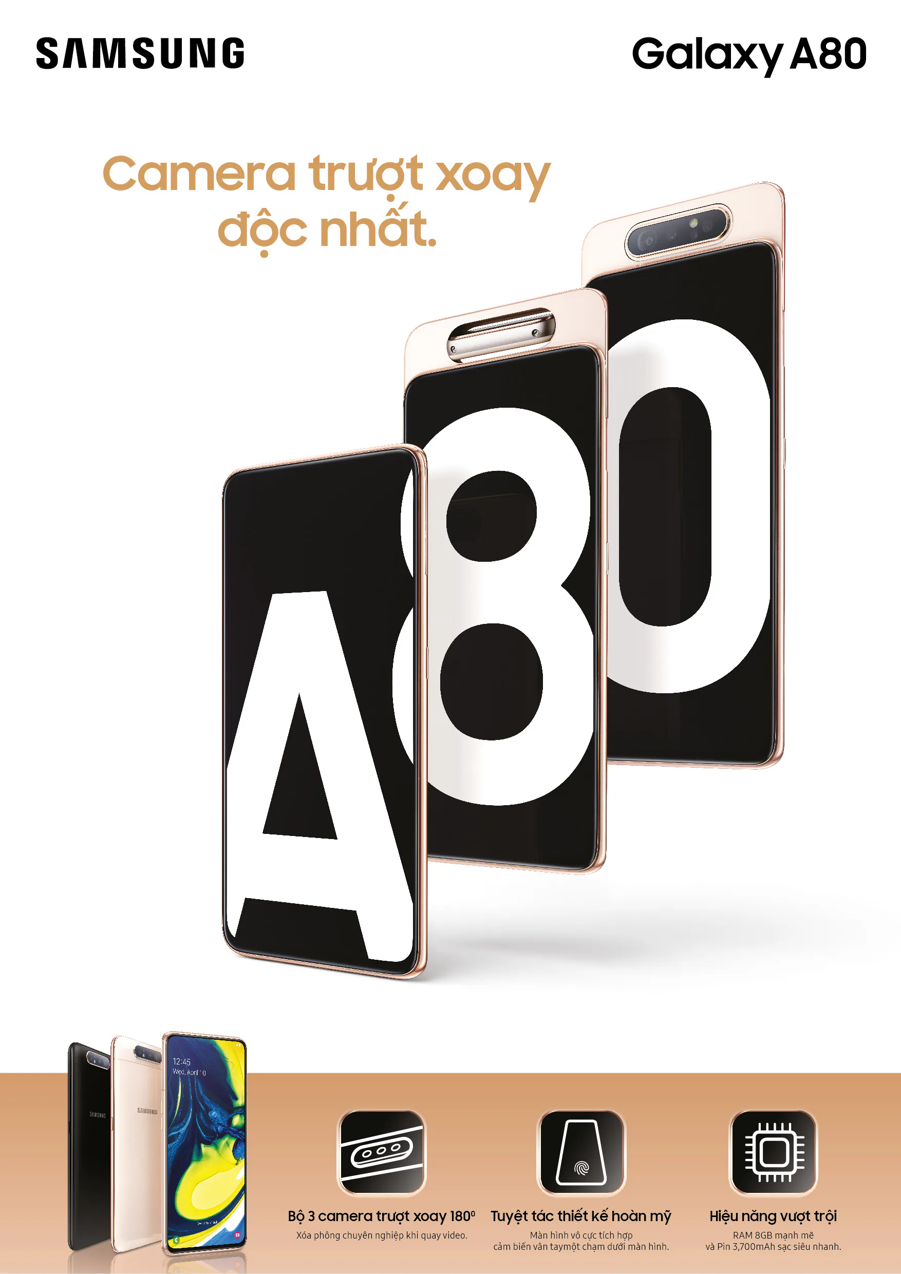 Ra mắt Samsung Galaxy A80 tại Việt Nam: Smartphone có camera trượt xoay độc đáo, giá 14,990,000 VND
