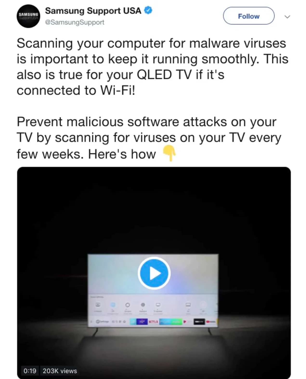 Samsung cảnh báo và đề nghị người dùng Smart TV nên quét tìm phần mềm độc hại vài tuần một lần