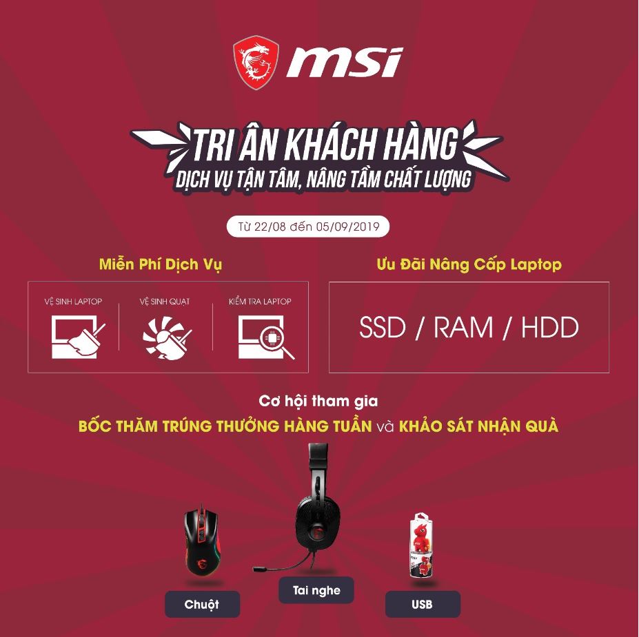 MSI Việt Nam công bố trung tâm bảo hành laptop mới cùng chương trình tri ân khách hàng
