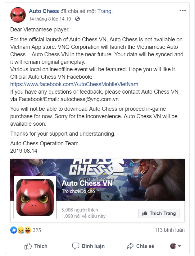 VNG sẽ sớm phát hành Auto Chess Mobile tại Việt Nam, hiện game đã bị gỡ khỏi App Store khu vực