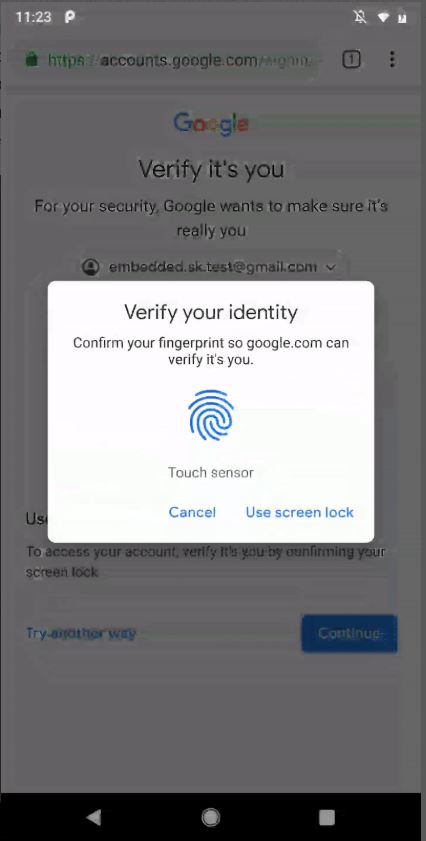 Google cho phép người dùng Android sử dụng vân tay để xác thực một số dịch vụ mà không cần mật khẩu
