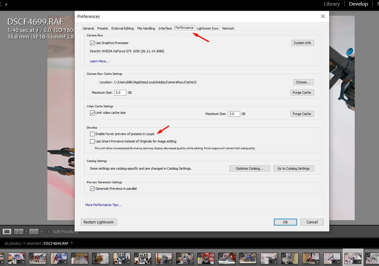 Tắt chế độ tự động load Preset trên Lightroom, giảm giật lag đi rất nhiều