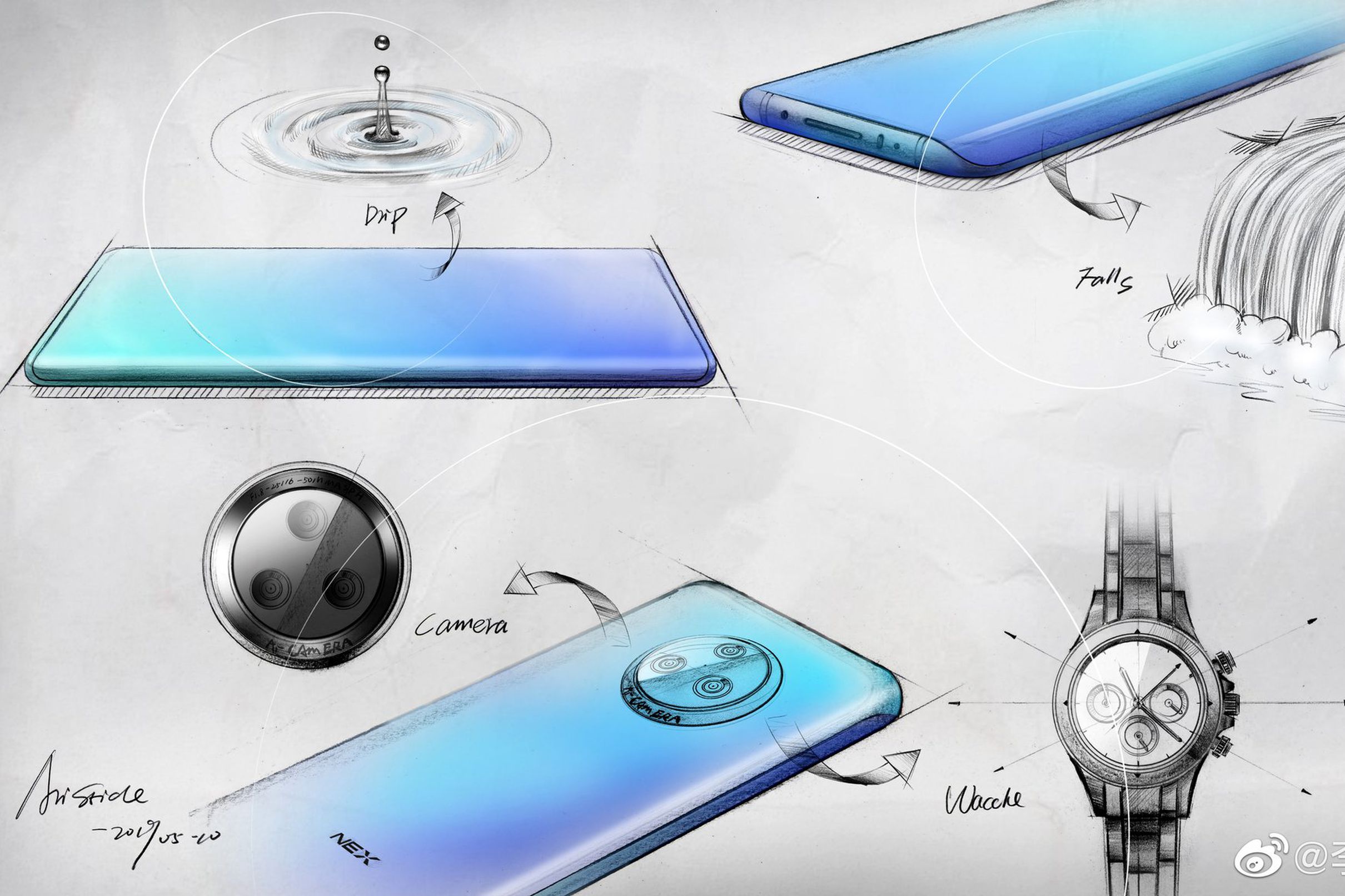 Vivo khoe bản phác thảo về smartphone NEX 3 và màn hình kính cong “Waterfall”