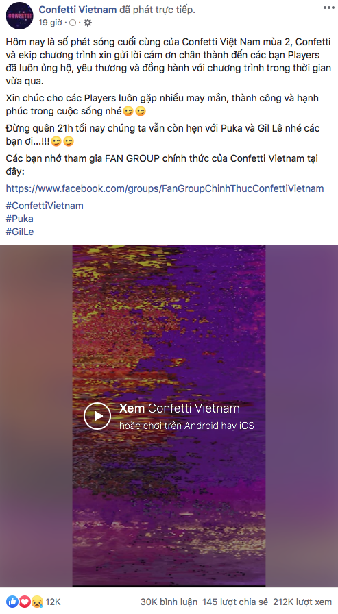 Game trả lời câu hỏi Confetti Việt Nam bất ngờ nói lời tạm biệt với cộng đồng Facebook Việt