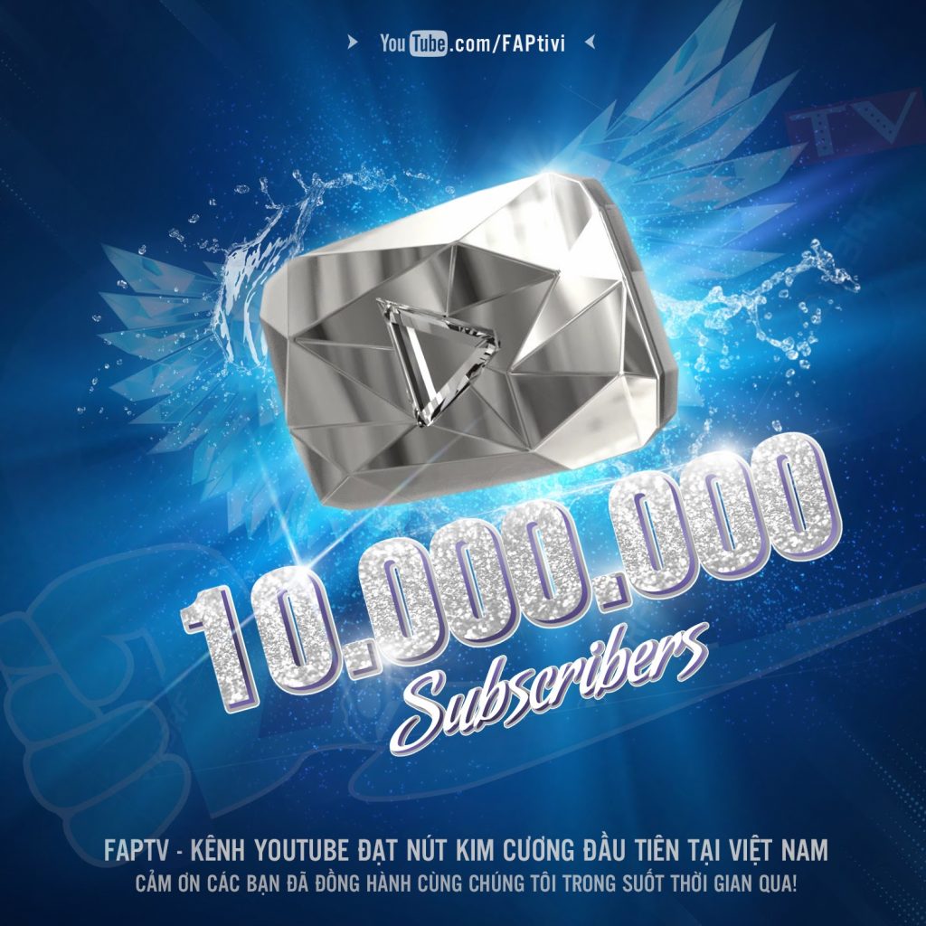 FAPTV đạt 10 triệu lượt subscribers, nhóm hài đầu tiên ở Việt Nam xác lập kỷ lục, nhận nút kim cương của Youtube