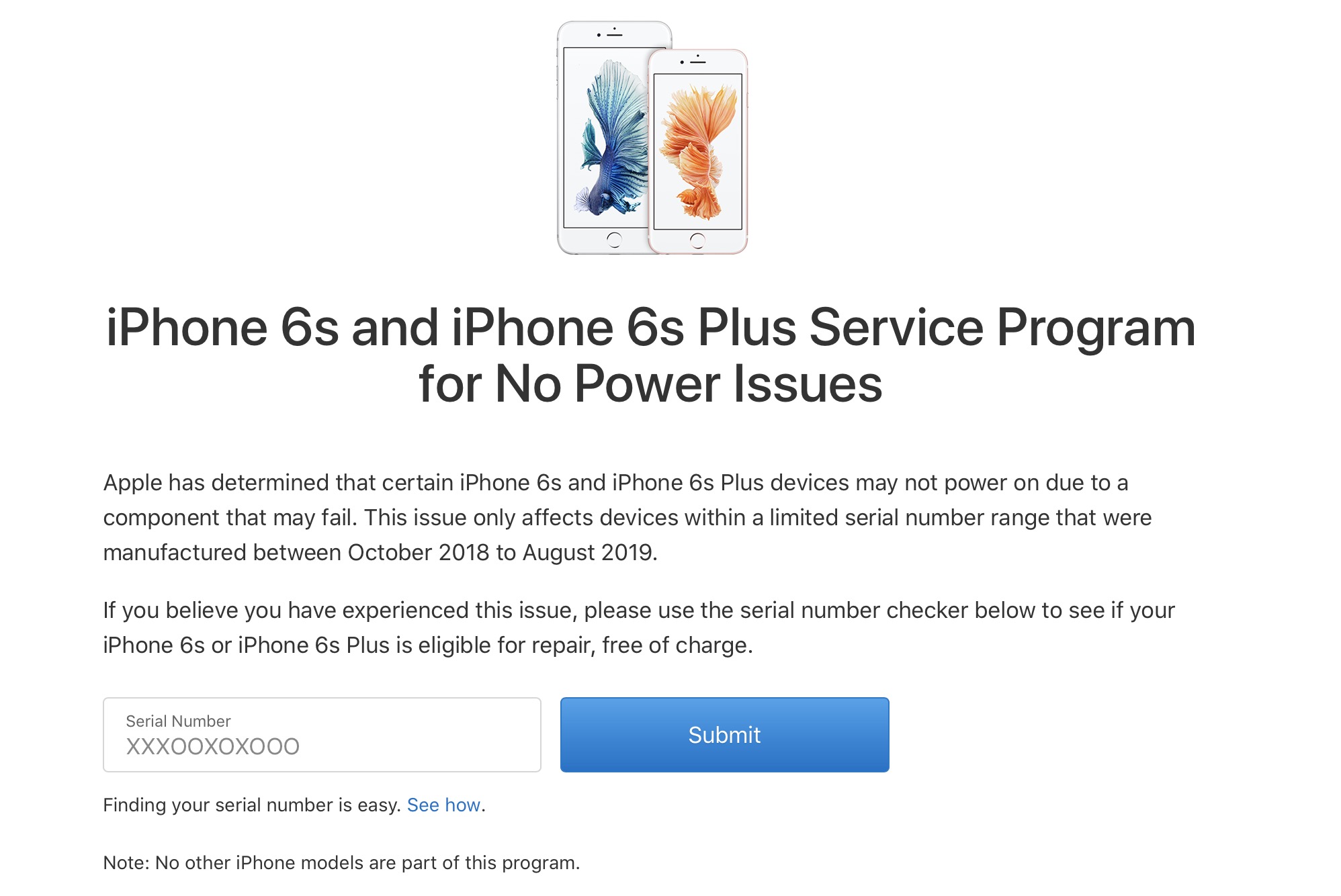 Apple hỗ trợ sửa chửa miễn phí iPhone 6s lỗi không lên nguồn