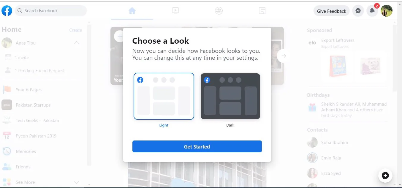 Đây là Darkmode của Facebook trên nền Web