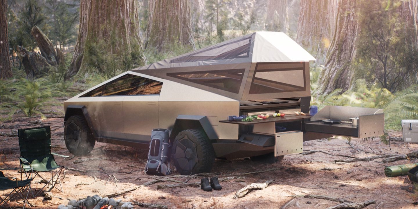 Tesla Cybertruck có thể trở thành xe cắm trại với cốp sau mở ra và dựng lều