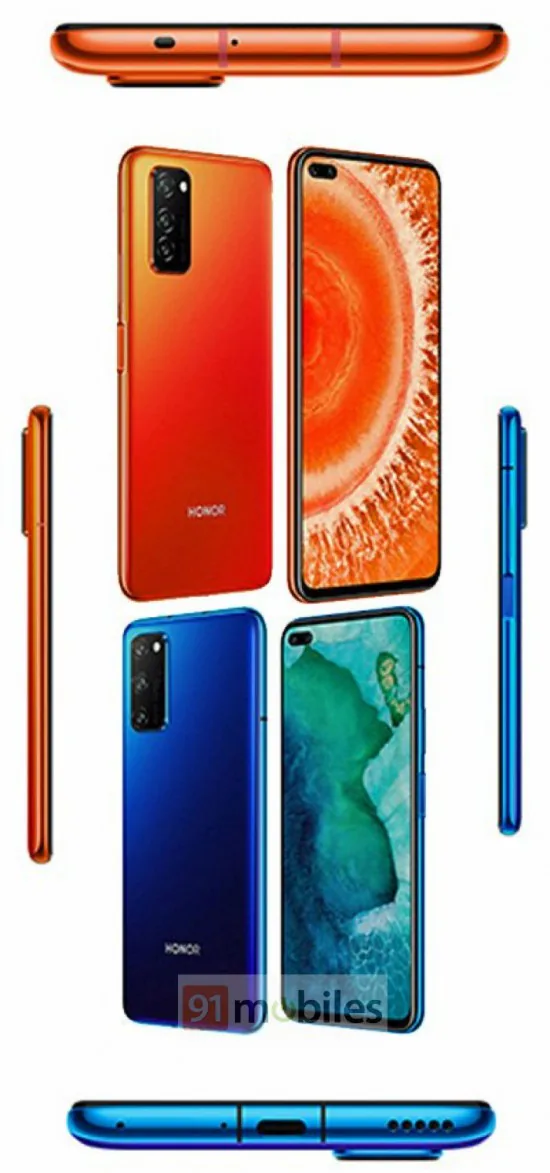 Rò rỉ ảnh render của Honor V30 với camera đục lỗ kép và không có cổng cắm tai nghe