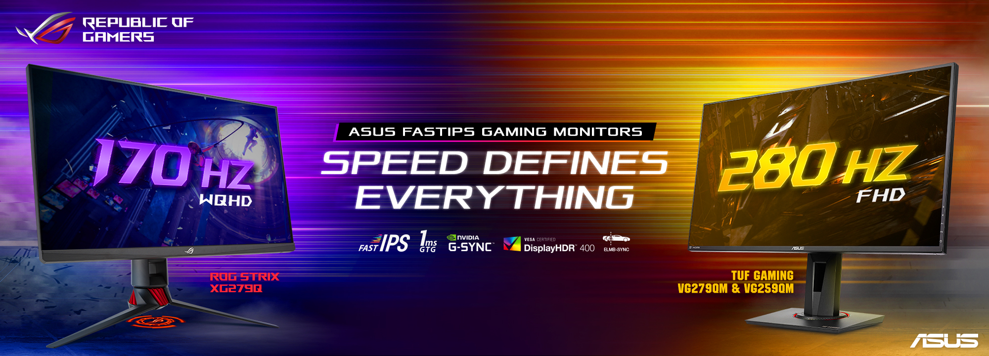 ASUS ra mắt 3 dòng màn hình chơi game tấm nền IPS tần số quét 170Hz và 280Hz