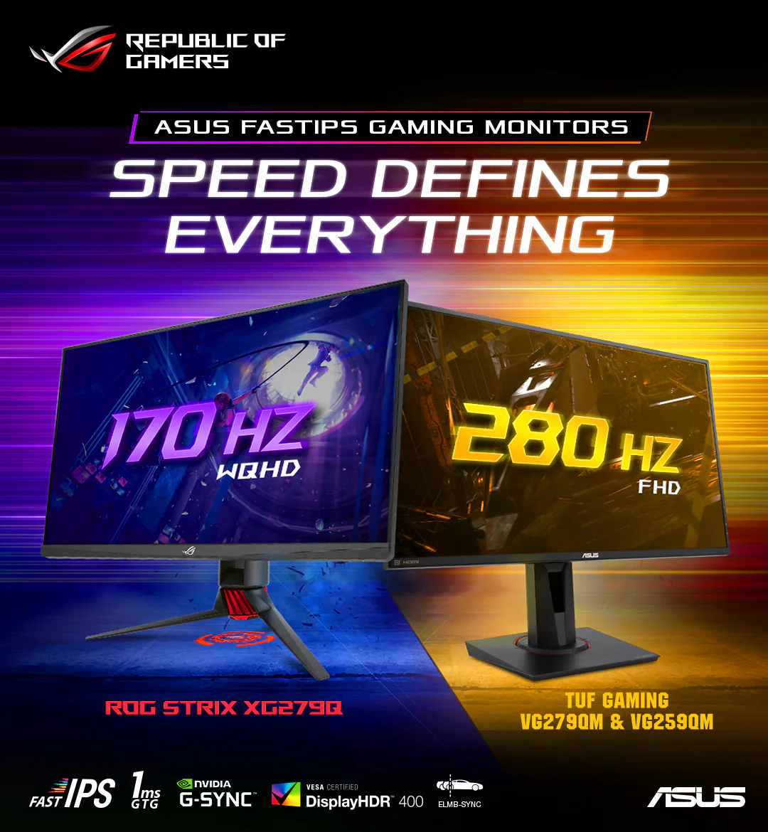 ASUS ra mắt 3 dòng màn hình chơi game tấm nền IPS tần số quét 170Hz và 280Hz