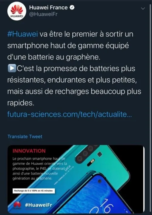 Xác nhận: Huawei P40 sẽ không đi kèm pin graphene mới