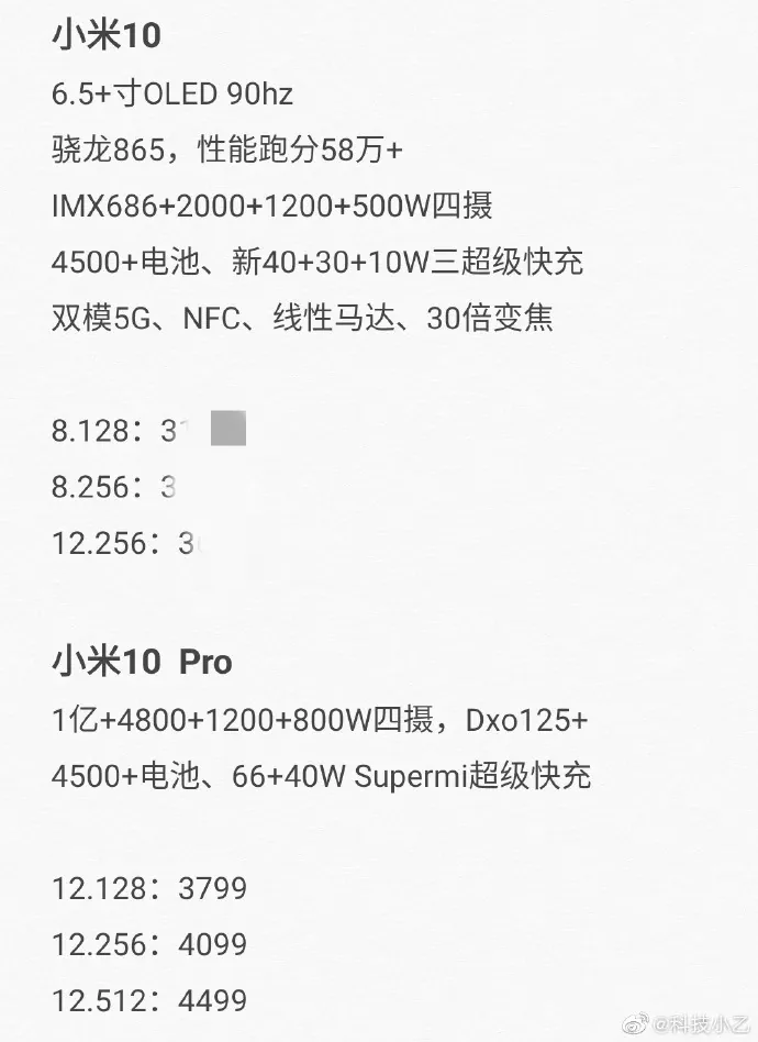 Lộ thông số, giá bán của Mi 10 và Mi 10 Pro
