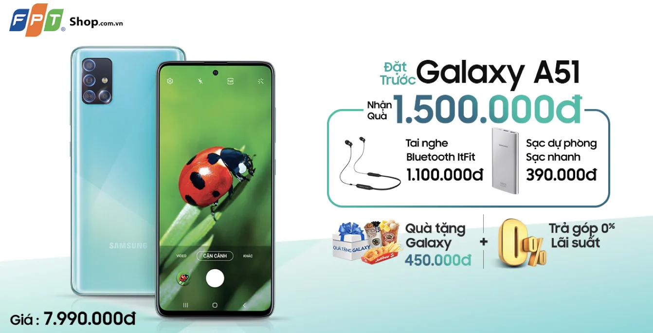 Nhận ngay bộ quà 1.5 triệu khi đặt trước Galaxy A51 FPT Shop