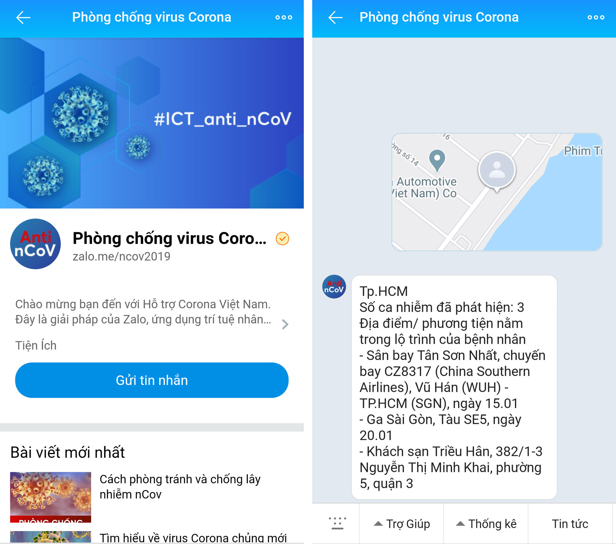 Ra mắt chatbot về nCoV trên Zalo, kiểm tra khu vực lây nhiễm theo địa phương