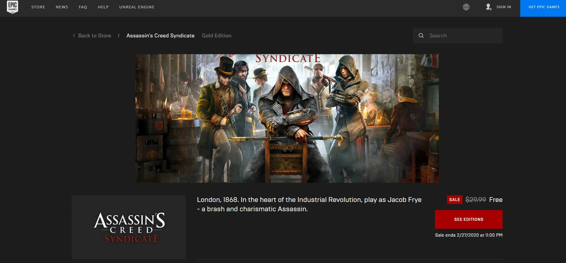 Nhanh tay lấy game Assassin's Creed Syndicate hiện đang được Epic Games tặng miễn phí