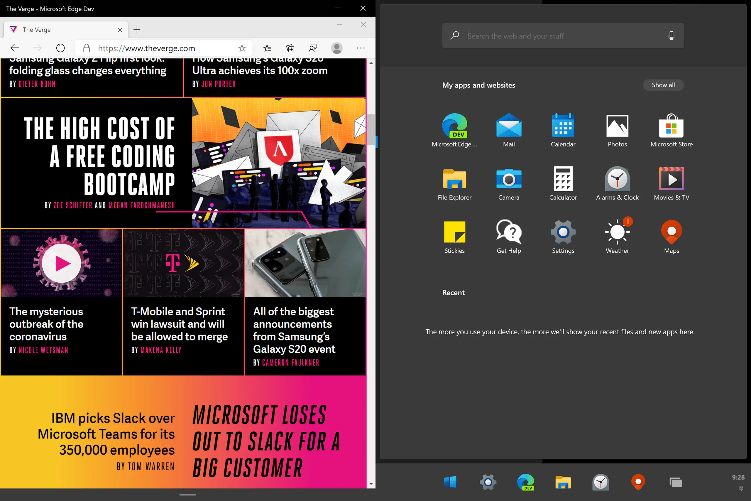 Những hình ảnh đầu tiên về Windows 10X, hệ điều hành dành cho hệ thống màn hình kép
