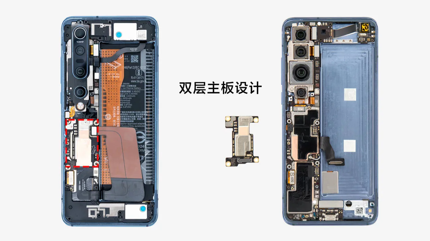Xiaomi tung ảnh chính thức bên trong Mi 10 Pro và các linh kiện của máy