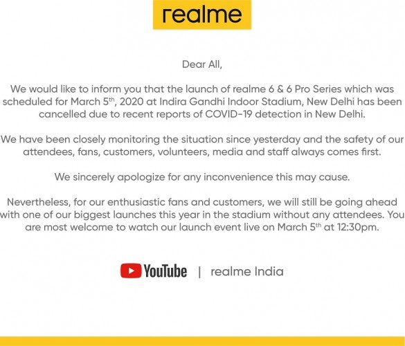 Realme huỷ sự kiện của mình và sẽ ra mắt Realme 6 trực tuyến