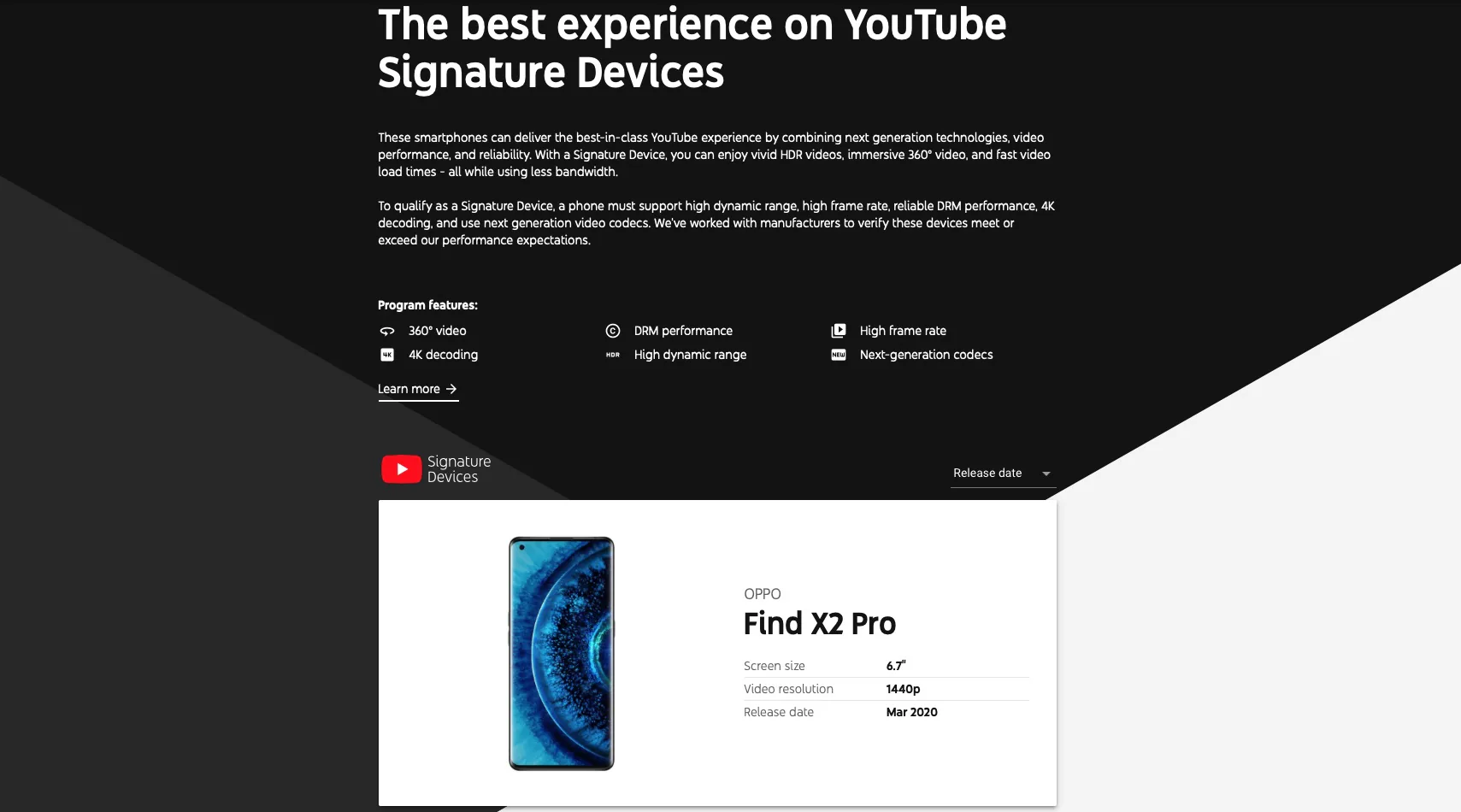 Find X2 là chiếc điện thoại OPPO đầu tiên được Youtube công nhận trong danh sách Signature Devices